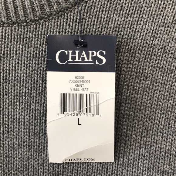 CHAPS NWT grey cotton pullover crewneck sweater, size L - Picture 5 of 8